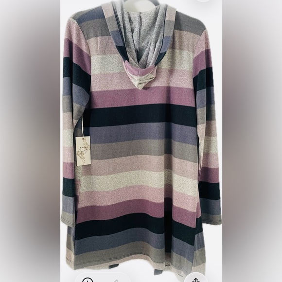 Cozy Striped Hooded Cardigan - Purple, Blue, Gray - Picture 3 of 7